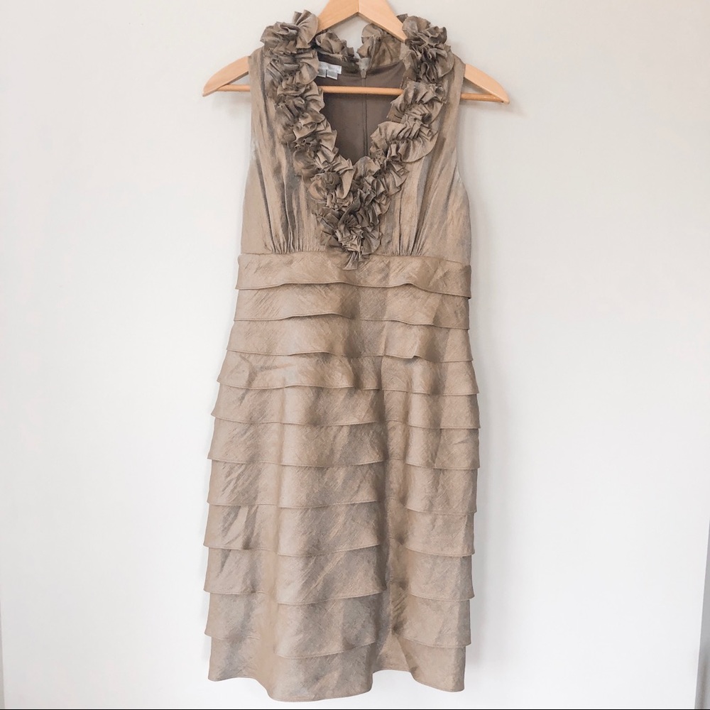 London Times Brown Ruffled Formal Dress